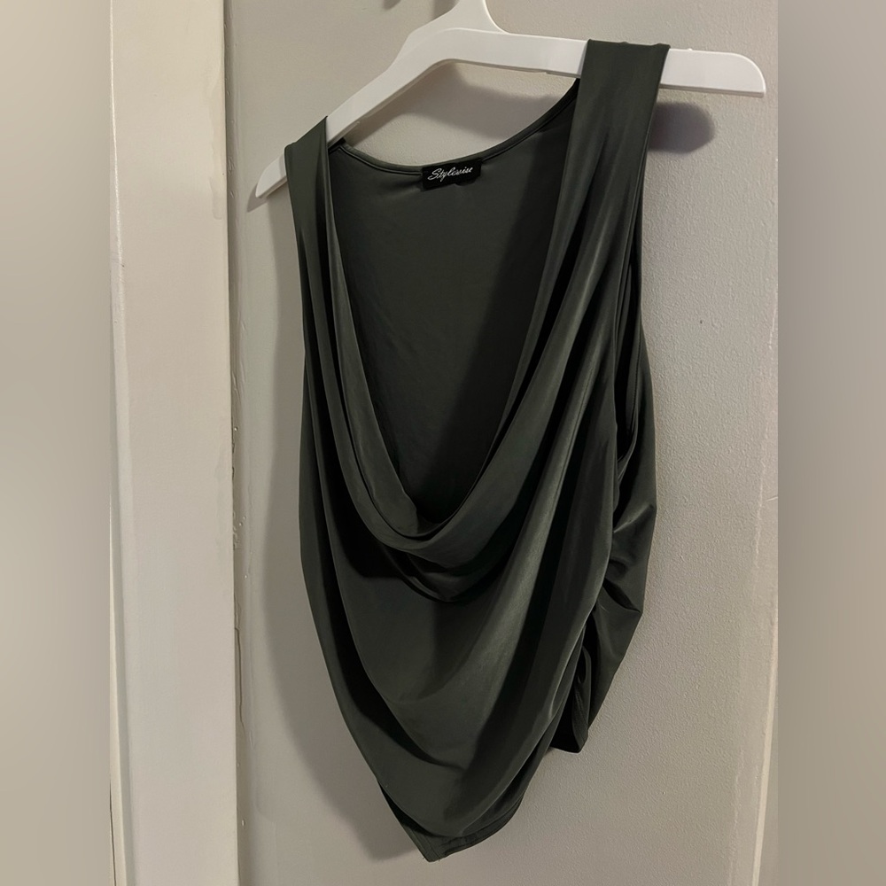 Green cowl neck top